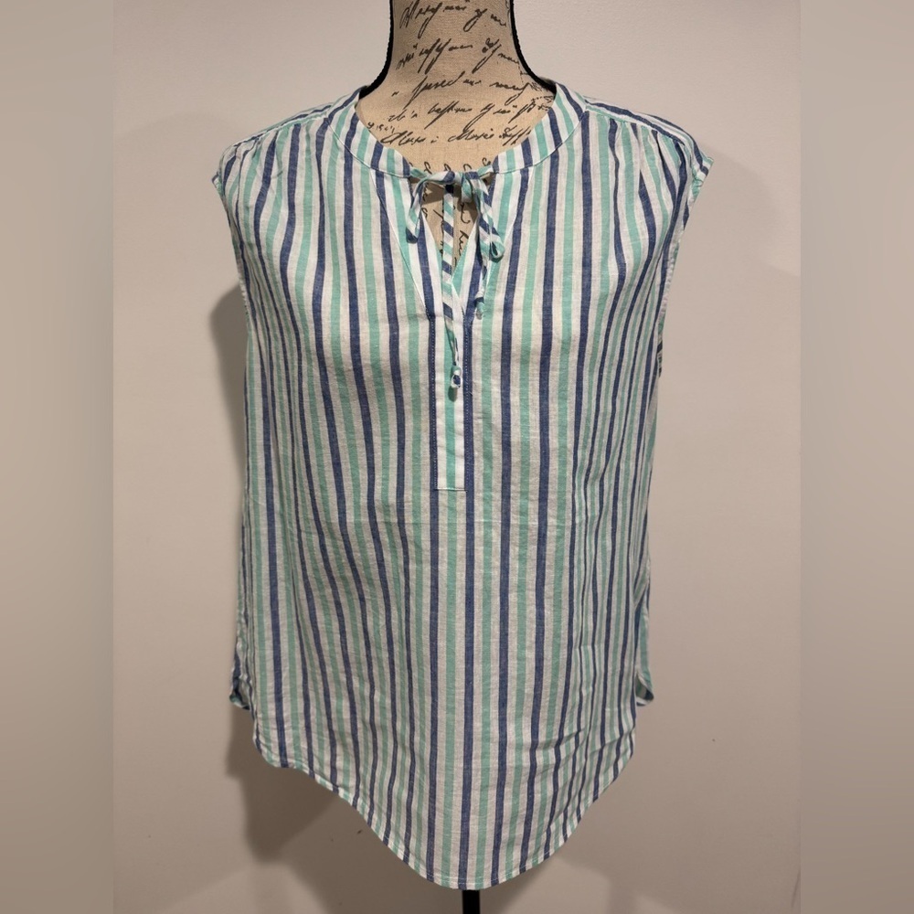 Vineyard Vines Hope Bay Striped Popover Sleeveless Top Blue White Size Medium